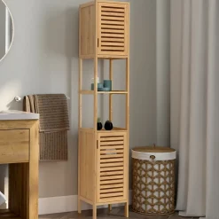 IDMarket Meuble colonne salle de bain bambou BEA 2 portes