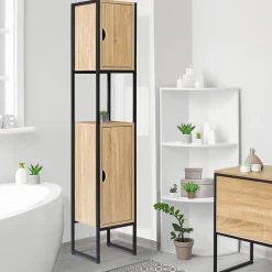 IDMarket Meuble colonne salle de bain DETROIT 2 portes design industriel* Armoire De Salle De Bains