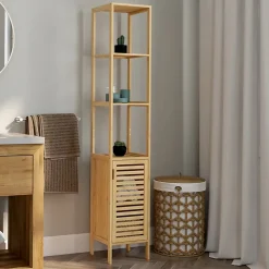 IDMarket Meuble colonne salle de bain bambou BEA 1 porte