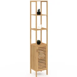 IDMarket Meuble colonne salle de bain bambou BEA 1 porte