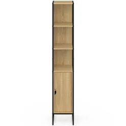 IDMarket Meuble colonne salle de bain DETROIT 1 porte avec miroir et étagères design industriel