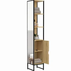 IDMarket Meuble colonne salle de bain DETROIT 1 porte avec miroir et étagères design industriel