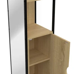 IDMarket Meuble colonne salle de bain DETROIT 1 porte avec miroir et étagères design industriel