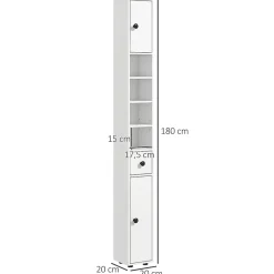 kleankin Meuble colonne salle de bain 2 portes 2 étagères 4 niches tiroir poignées métal noir panneaux blanc* Colonne De Salle De Bains