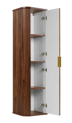 Furnidea Meuble colonne suspendu de salle de bain GLAMOUR coloris noyer foncé 35 x 139 cm* Colonne De Salle De Bains