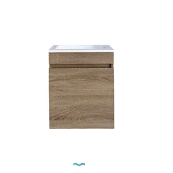 Dileci Meuble compact lave-mains effet bois avec vasque intégrée -