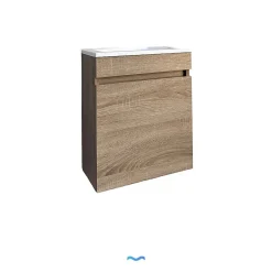 Dileci Meuble compact lave-mains effet bois avec vasque intégrée -