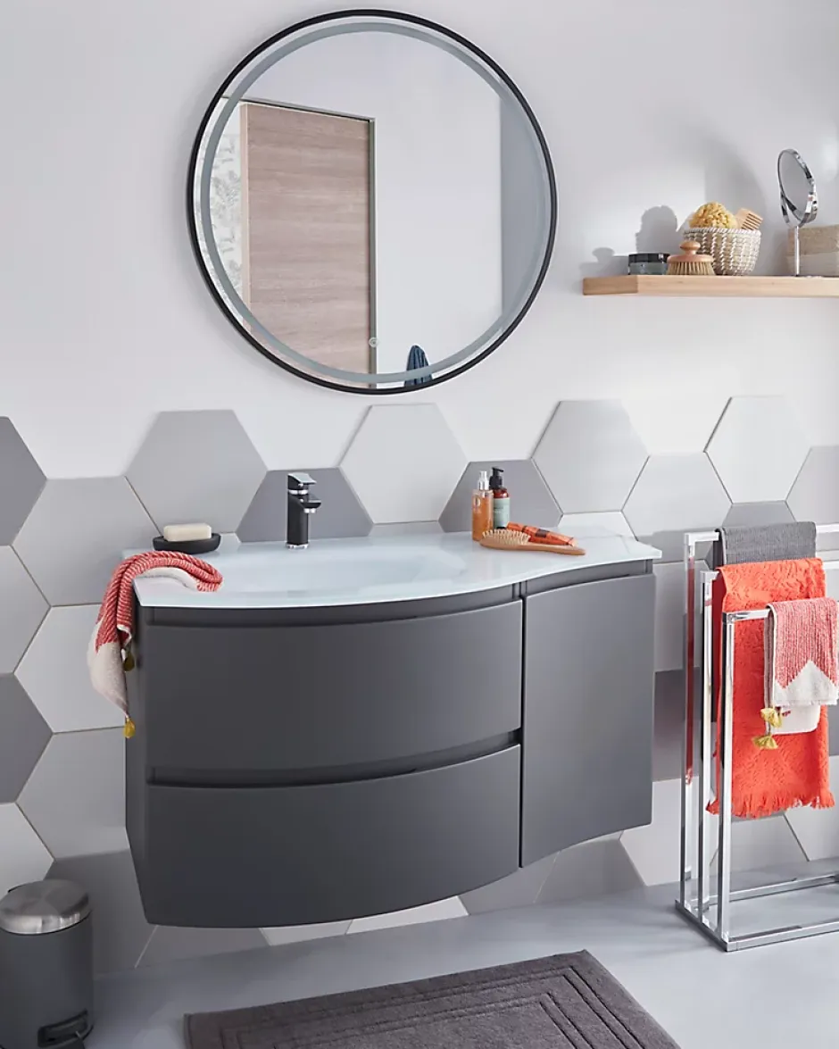 Meuble complément sous vasque graphite mat Vague 34 cm version droite