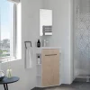 Ondee Meuble d’angle tout en un compact H.84 x l.46 cm, blanc mat, porte décor bois, Nova