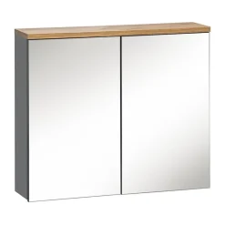 Meublorama Meuble de rangement de salle de bain ERMANO Finition bois et gris brillant, 80 cm