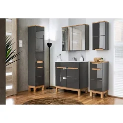 Meublorama Meuble de rangement de salle de bain ERMANO Finition bois et gris brillant, 35 cm* Armoire De Salle De Bains