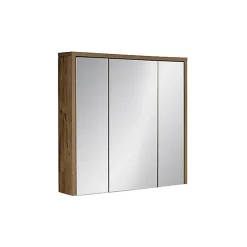 Meublorama Meuble de rangement GABI 80 cm 3 portes miroir Finition ardoise et bois Meuble suspendu* Armoire De Salle De Bains