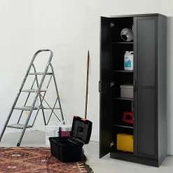 Giantex Meuble de Rangement Haute à 5 Niveaux Meuble Autoportant avec Doubles Portes et étagères Ajustables Antibasculement Noir