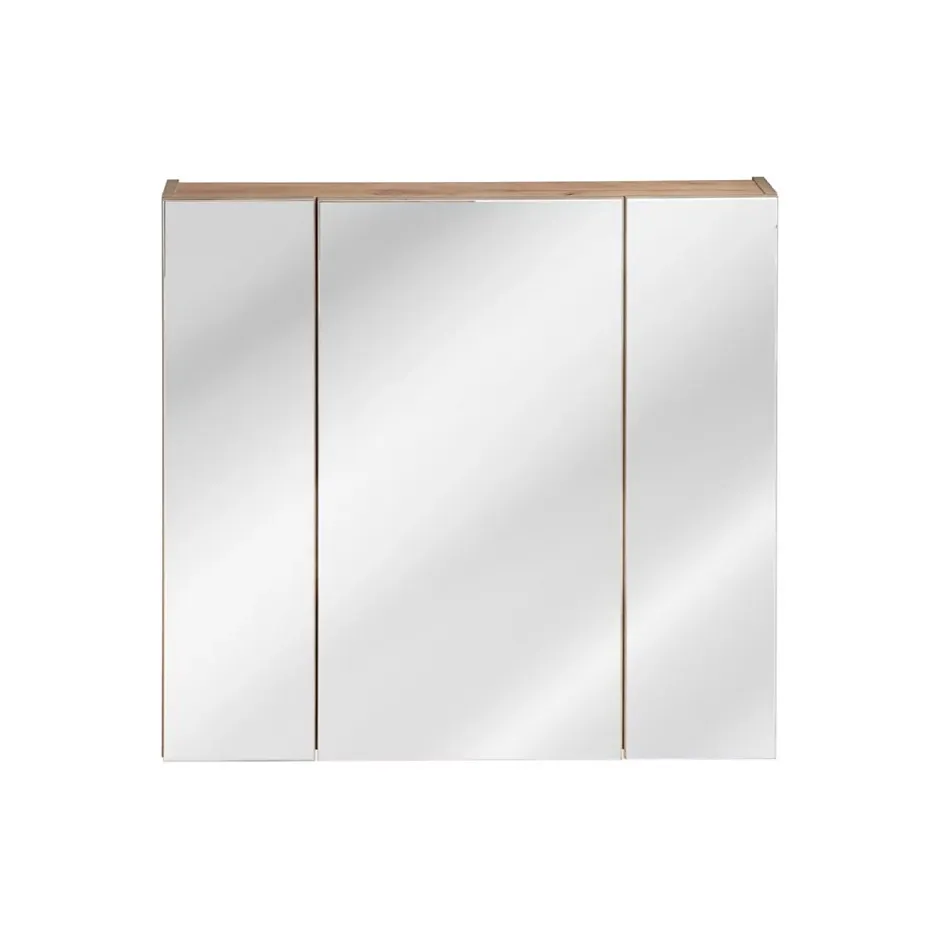 Meublorama Meuble de rangement NALYA 75 cm Chene clair 3 portes avec miroirs suspendu* Armoire De Salle De Bains
