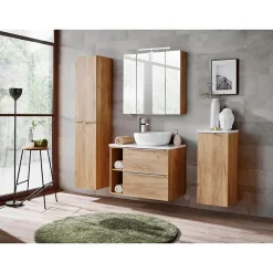 Meublorama Meuble de rangement NALYA 75 cm Chene clair 3 portes avec miroirs suspendu* Armoire De Salle De Bains