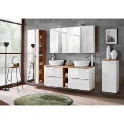 Meublorama Meuble de rangement NALYA 75 cm Blanc brillant et chene clair Elément mural compact* Armoire De Salle De Bains