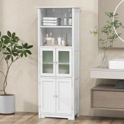 Giantex Meuble de Rangement pour Salle de Bain avec 3 Parties, Rangement 6 Niveaux avec 2 étagères Ouvertes et 2 Compartiments, Blanc* Armoire De Salle De Bains|Meuble De Salle De Bains Faible Profondeur