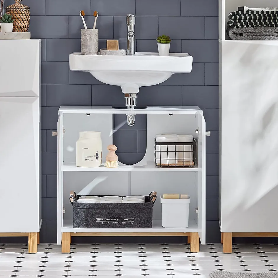 Sobuy Meuble de Rangement pour Salle de Bain avec 2 Portes, BZR92-W,