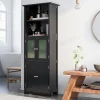 Giantex Meuble de Rangement pour Salle de Bain avec 3 Parties,6 Niveaux ,2 Étagères et 2 Compartiments,Portes en Verre et Poignées(Noir)* Armoire De Salle De Bains