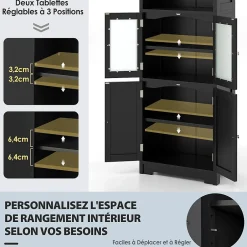 Giantex Meuble de Rangement pour Salle de Bain avec 3 Parties,6 Niveaux ,2 Étagères et 2 Compartiments,Portes en Verre et Poignées(Noir)* Armoire De Salle De Bains