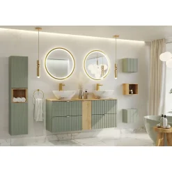 Meublorama Meuble de rangement salle de bain ELVINA 1 porte 30x30 cm Vert sauge pastel Meuble suspendu* Armoire De Salle De Bains