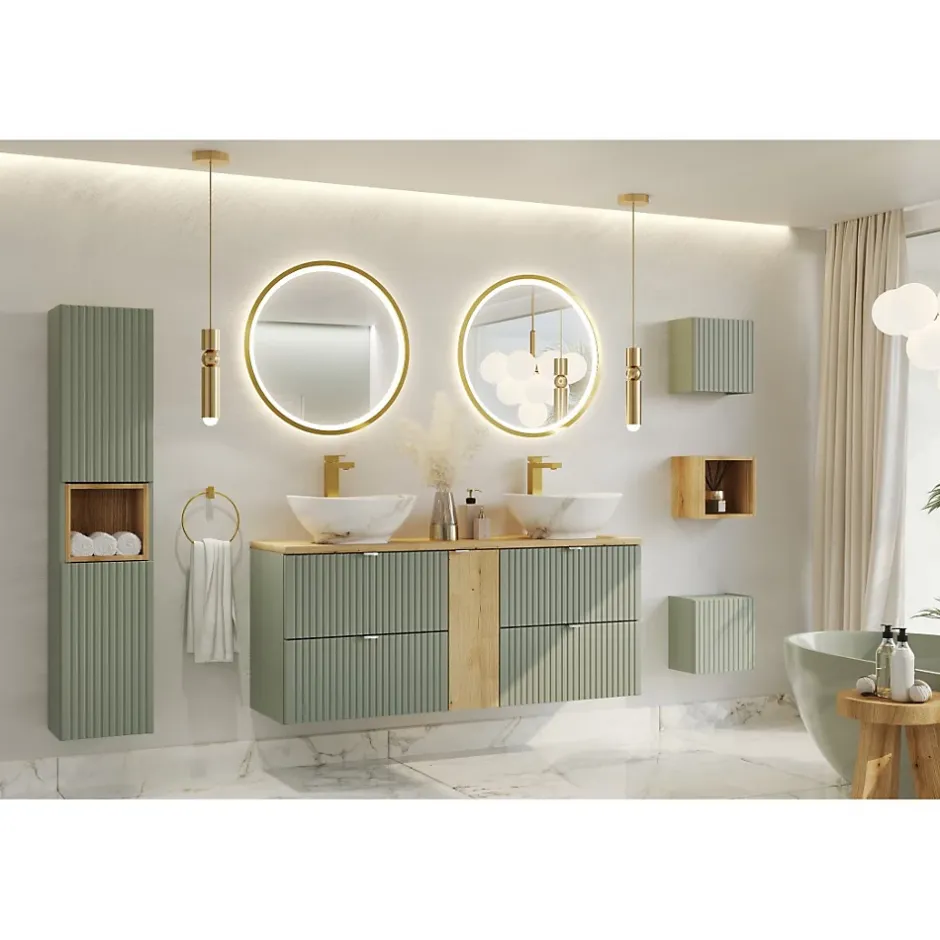 Meublorama Meuble de rangement salle de bain ELVINA 1 porte 30x30 cm Vert sauge pastel Meuble suspendu* Armoire De Salle De Bains