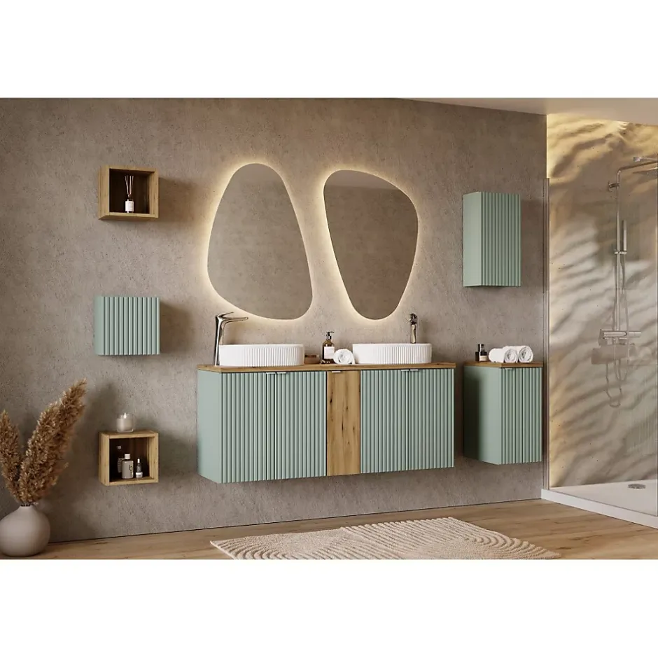 Meublorama Meuble de rangement salle de bain ELVINA 1 porte 30x30 cm Vert sauge pastel Meuble suspendu* Armoire De Salle De Bains