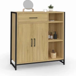 IDMarket Meuble de rangement salle de bain DETROIT 1 tiroir 2 portes placard et étagères design industriel