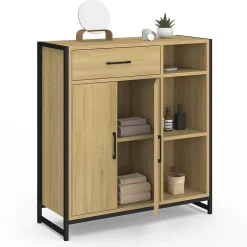 IDMarket Meuble de rangement salle de bain DETROIT 1 tiroir 2 portes placard et étagères design industriel
