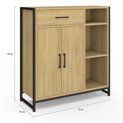 IDMarket Meuble de rangement salle de bain DETROIT 1 tiroir 2 portes placard et étagères design industriel