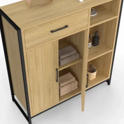 IDMarket Meuble de rangement salle de bain DETROIT 1 tiroir 2 portes placard et étagères design industriel
