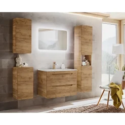 Meublorama Meuble de rangement salle de bain ERBANO 1 porte Coloris chene clair Compact et suspendu* Armoire De Salle De Bains