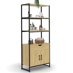 IDMarket Meuble de rangement salle de bain DETROIT 3 étagères 1 placard 1 tiroir design industriel