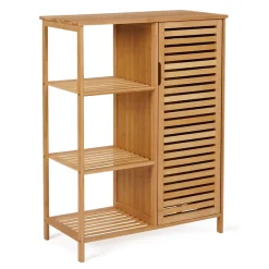 IDMarket Meuble de rangement salle de bain bambou BEA 3 étagères avec placard* Armoire De Salle De Bains