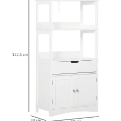 kleankin Meuble de rangement salle de bain - 2 portes, tiroir, 3 étagères - dim. 60L x 33l x 122H cm - MDF blanc* Armoire De Salle De Bains