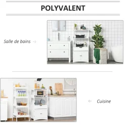 kleankin Meuble de rangement salle de bain - 2 portes, tiroir, 3 étagères - dim. 60L x 33l x 122H cm - MDF blanc* Armoire De Salle De Bains