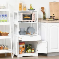 kleankin Meuble de rangement salle de bain - 2 portes, tiroir, 3 étagères - dim. 60L x 33l x 122H cm - MDF blanc* Armoire De Salle De Bains