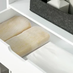 kleankin Meuble de rangement salle de bain - 2 portes, tiroir, 3 étagères - dim. 60L x 33l x 122H cm - MDF blanc* Armoire De Salle De Bains