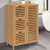 IDMarket Meuble de rangement salle de bain bambou BEA 3 tiroirs avec placard