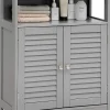Giantex Meuble de Rangement sur Pieds Armoire de Salle de Bain en MDF avec 2 Portes a Volets et Etagere Reglable
