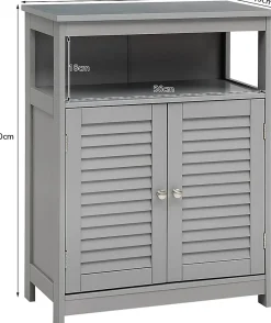 Giantex Meuble de Rangement sur Pieds Armoire de Salle de Bain en MDF avec 2 Portes a Volets et Etagere Reglable
