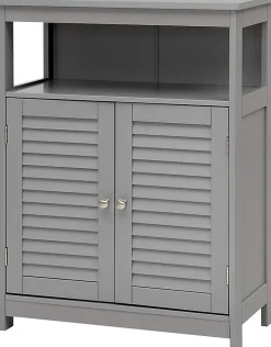 Giantex Meuble de Rangement sur Pieds Armoire de Salle de Bain en MDF avec 2 Portes a Volets et Etagere Reglable