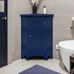 Teamson Home Meuble de rangement sur pied effet bois bleu porte persienne