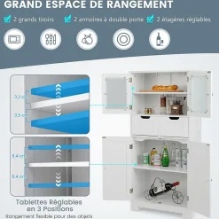 Giantex Meuble de Rangement sur Pied avec Compartiment à Porte en Verre Trempé 2 Tiroirs et 1 Cabinet Clôturé Meuble dIntérieur