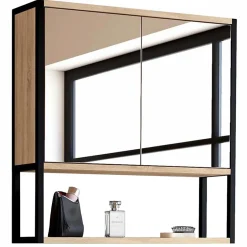 IDMarket Meuble de rangement suspendu avec miroir pour salle de bain DETROIT design industriel