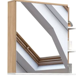 IDMarket Meuble de rangement suspendu avec miroir et étagères pour salle de bain TOMI façon hêtre et blanc
