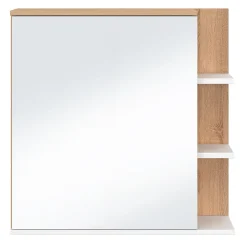 IDMarket Meuble de rangement suspendu avec miroir et étagères pour salle de bain TOMI façon hêtre et blanc