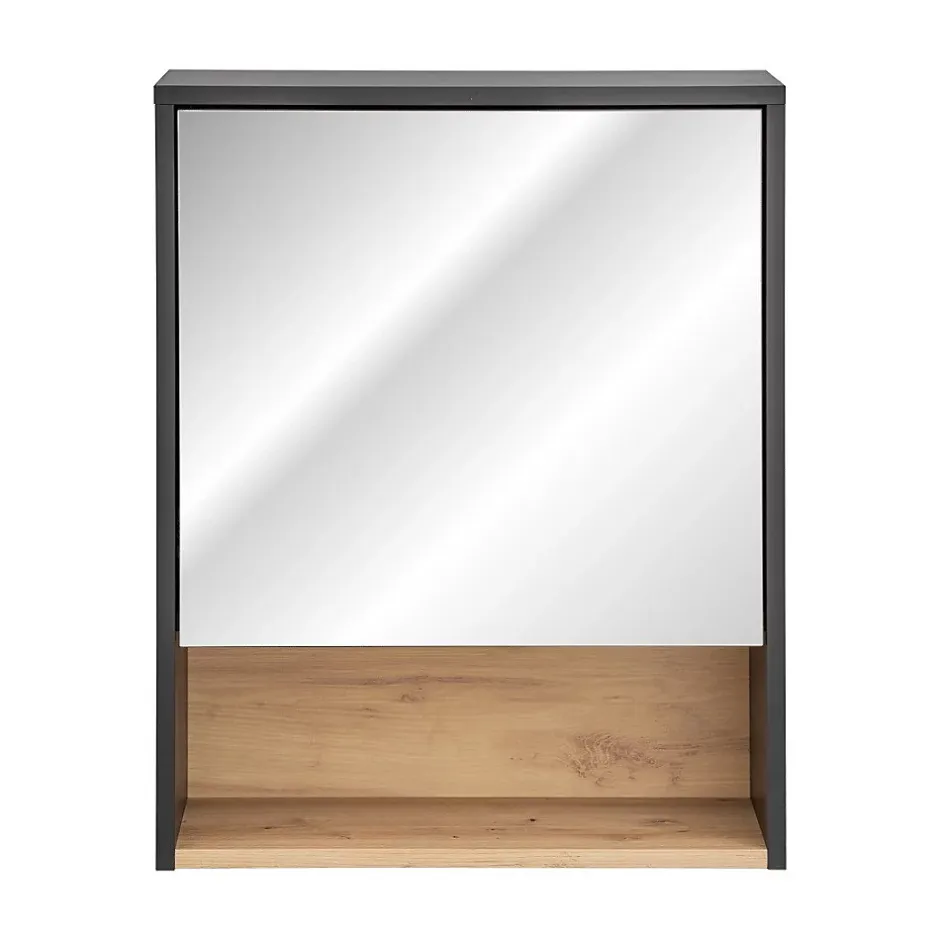 Meublorama Meuble de rangement TALOKA 75 cm Gris anthracite et chene clair Design suspendu