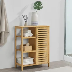 [En.Casa] Meuble de rangement Vetlanda avec étagère pour salle de bain bambou en.casa