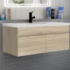 AICA Sanitaire Meuble de salle de bain 100 cm avec vasque suspendu 2 portes, meuble bois clair* Meuble Vasque